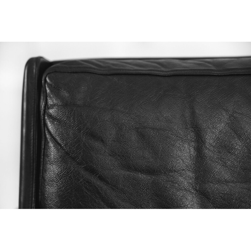 Vintage Modern Black Leather Scandinavian Sofa, 1960