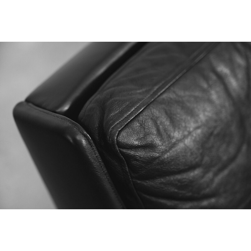 Vintage Modern Black Leather Scandinavian Sofa, 1960