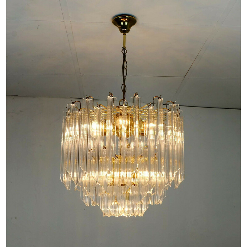 Vintage austrian Chandelier pendant lamp brass and lucite orion leuchten austria hollywood regency