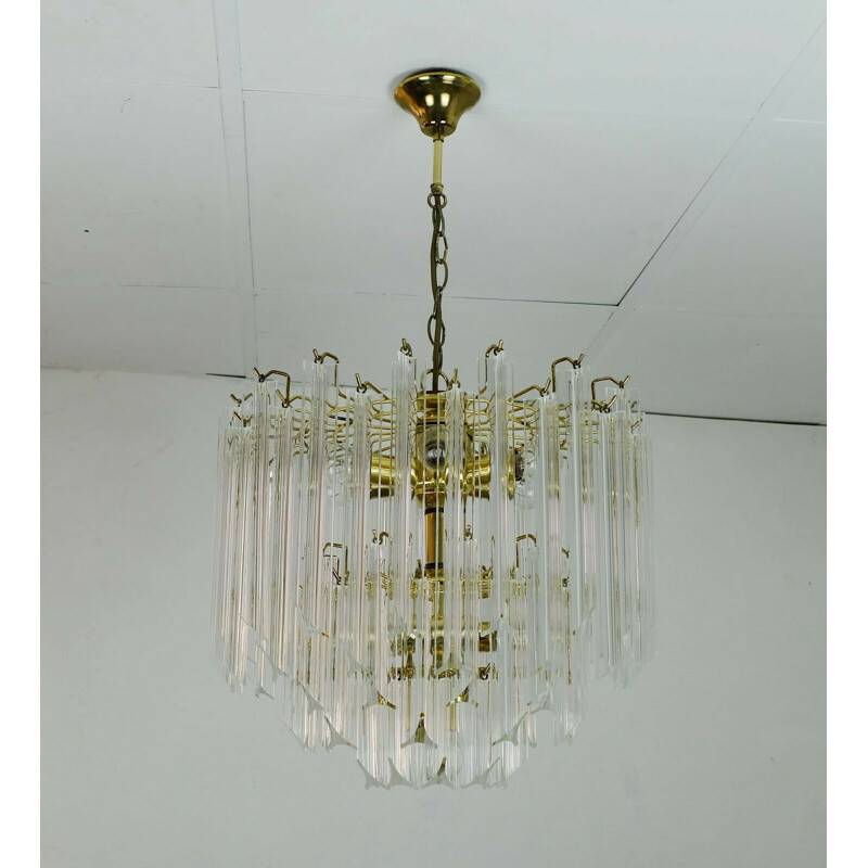 Vintage austrian Chandelier pendant lamp brass and lucite orion leuchten austria hollywood regency