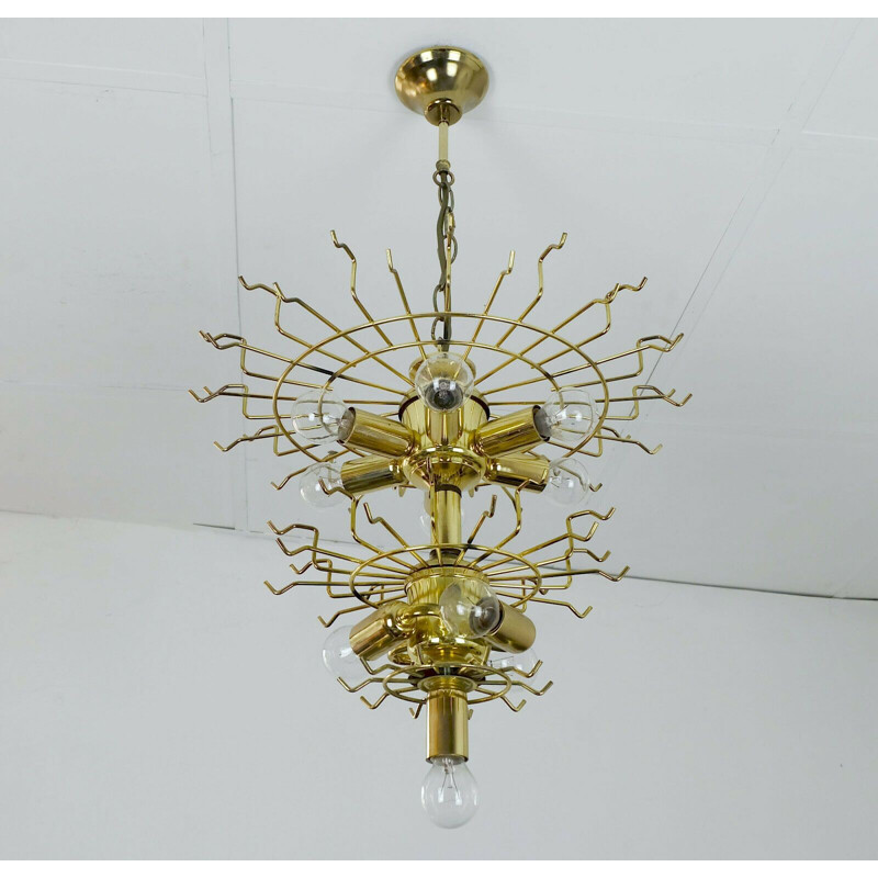 Vintage austrian Chandelier pendant lamp brass and lucite orion leuchten austria hollywood regency