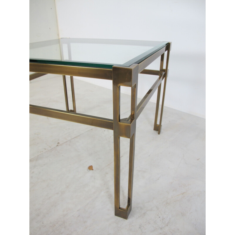 Mesa auxiliar vintage de latón y cristal de Peter Ghyczy, 1970