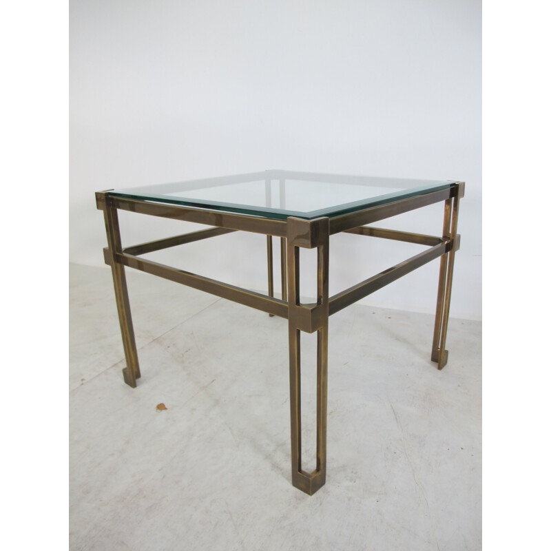 Mesa auxiliar vintage de latón y cristal de Peter Ghyczy, 1970