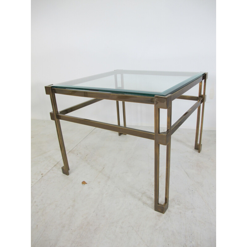 Mesa auxiliar vintage de latón y cristal de Peter Ghyczy, 1970