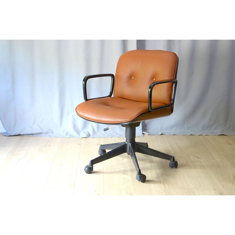 Vintage armchair from Ico Parisi for MIM in cognac leather and rosewood 1950
