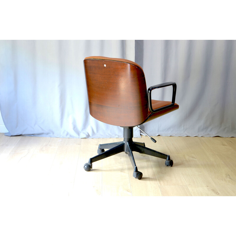 Vintage armchair from Ico Parisi for MIM in cognac leather and rosewood 1950