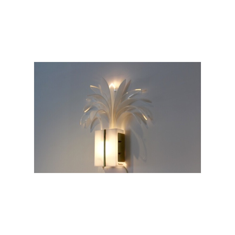 Perspex and brass palm tree wall lamp, Theo VERHULST - 1980s