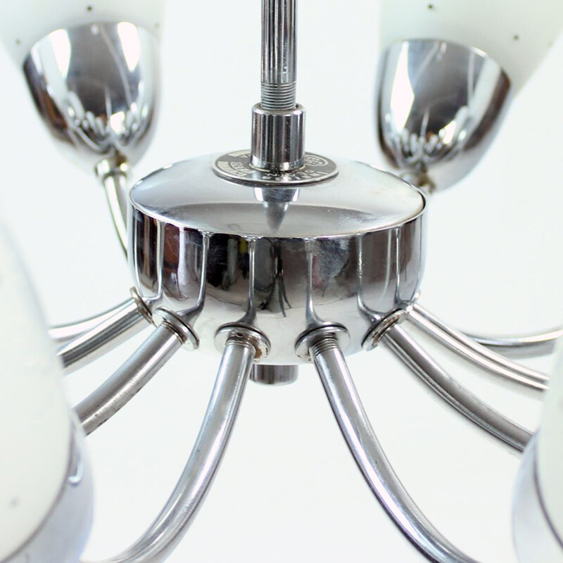 Vintage 10 arms chrome chandelier, Czechoslovakia 1960