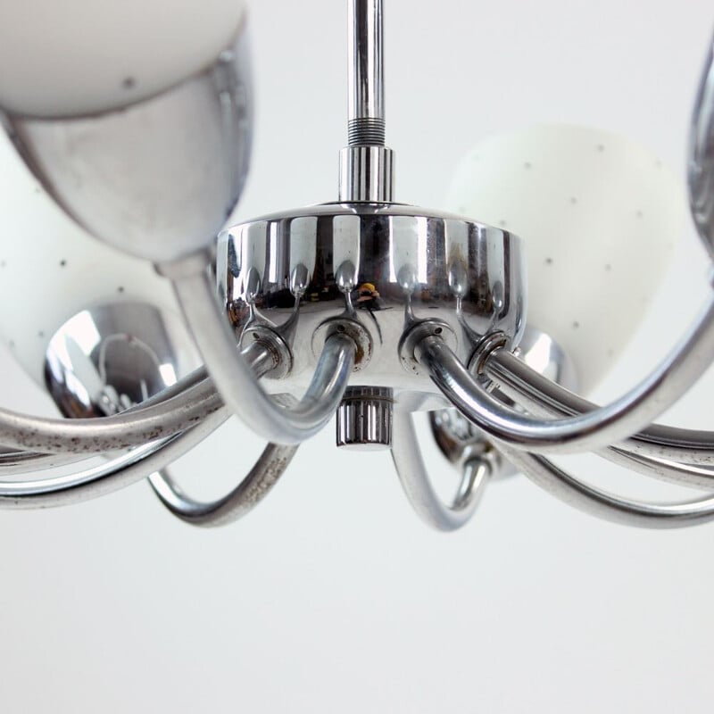 Vintage 10 arms chrome chandelier, Czechoslovakia 1960