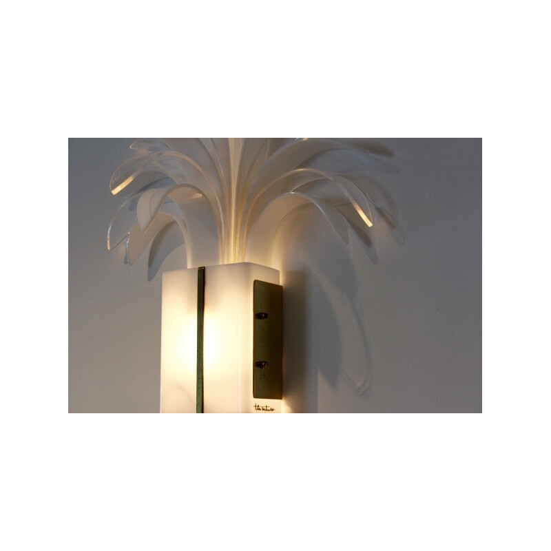 Perspex and brass palm tree wall lamp, Theo VERHULST - 1980s