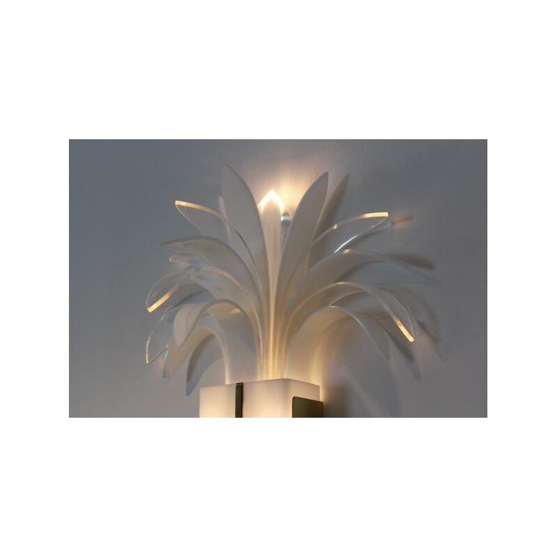 Perspex and brass palm tree wall lamp, Theo VERHULST - 1980s