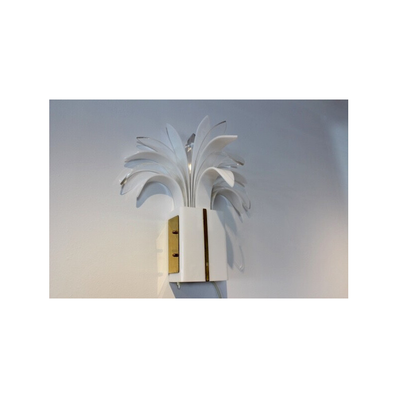 Perspex and brass palm tree wall lamp, Theo VERHULST - 1980s