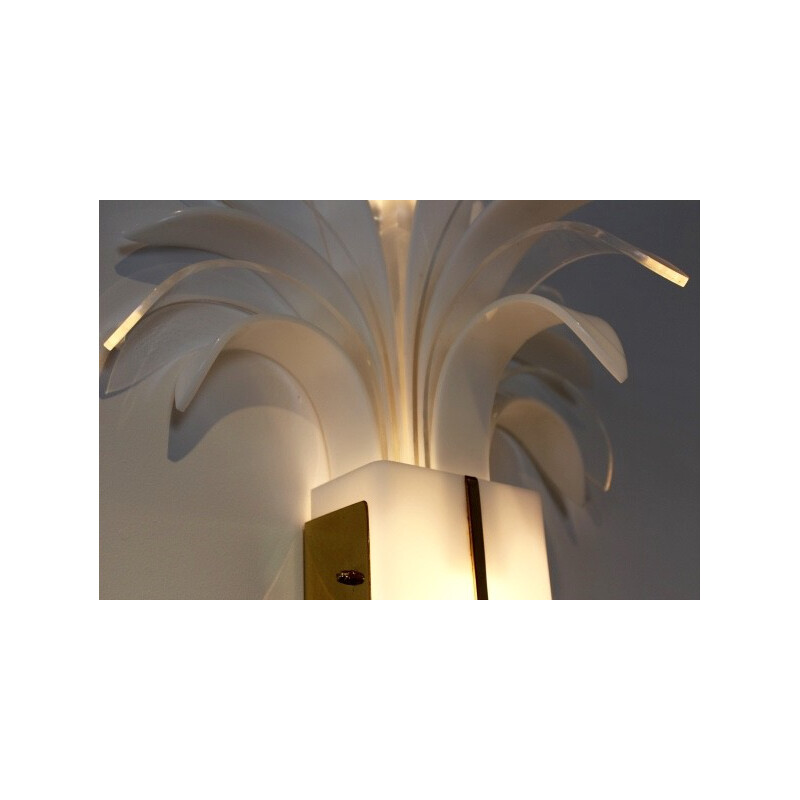 Perspex and brass palm tree wall lamp, Theo VERHULST - 1980s