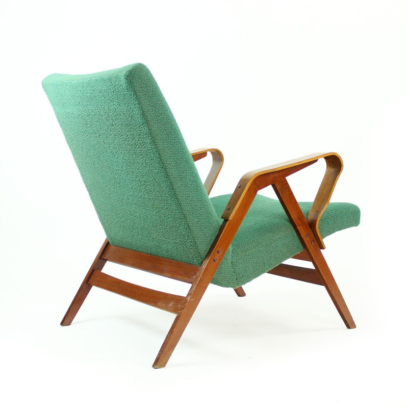 Vintage Armchairs In Green Fabric & Mahogany, Tatra, Czechoslovakia 1960