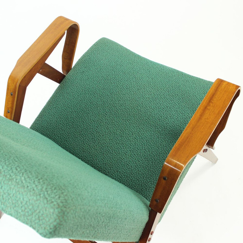 Vintage Armchairs In Green Fabric & Mahogany, Tatra, Czechoslovakia 1960