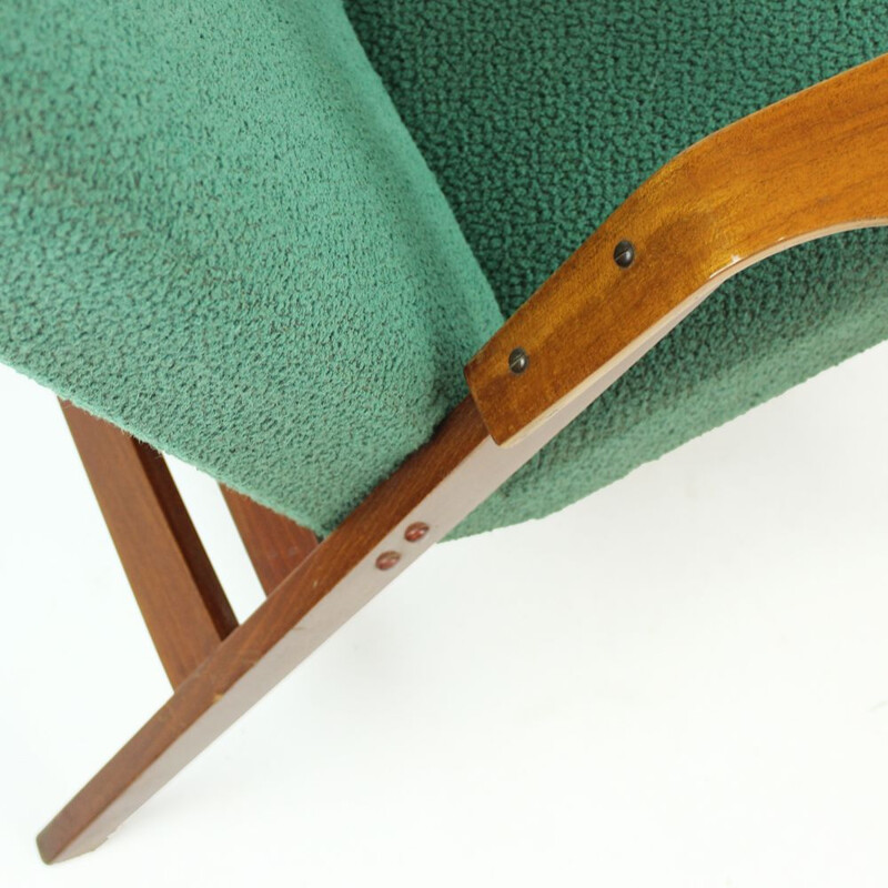 Vintage Armchairs In Green Fabric & Mahogany, Tatra, Czechoslovakia 1960