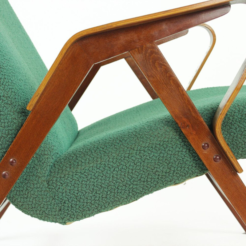 Vintage Armchairs In Green Fabric & Mahogany, Tatra, Czechoslovakia 1960