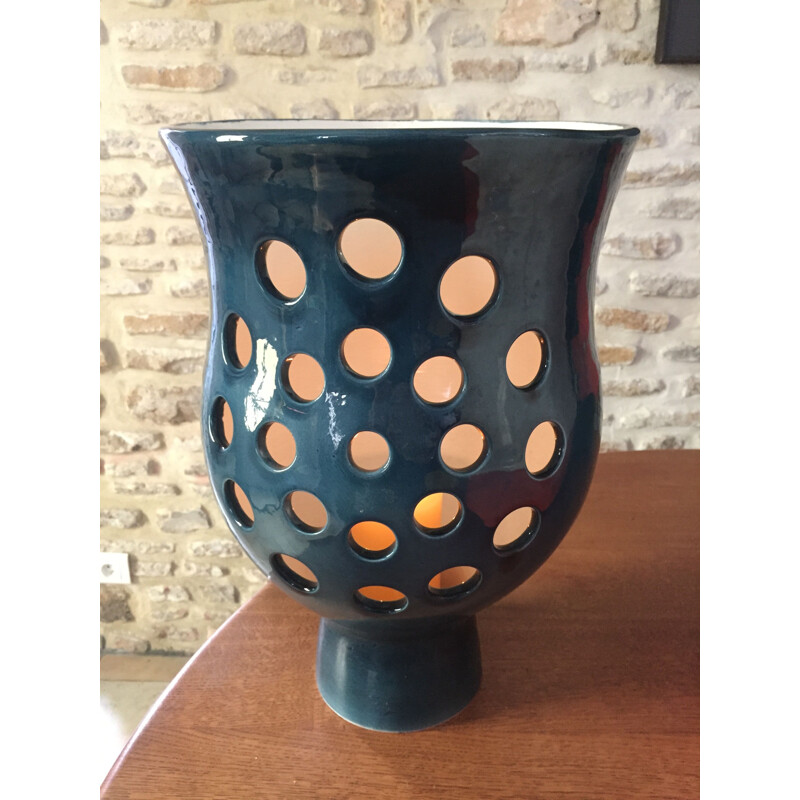 Vintage ceramic vase with candle holder by Gérard Paturel