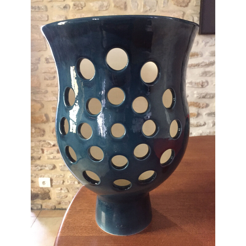 Vase vintage photophore en céramique par Gérard Paturel