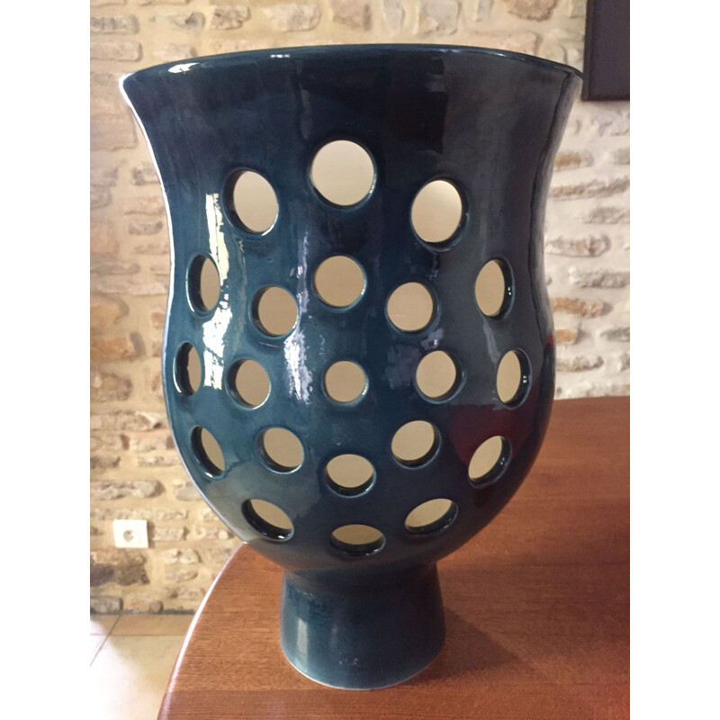 Vintage ceramic vase with candle holder by Gérard Paturel