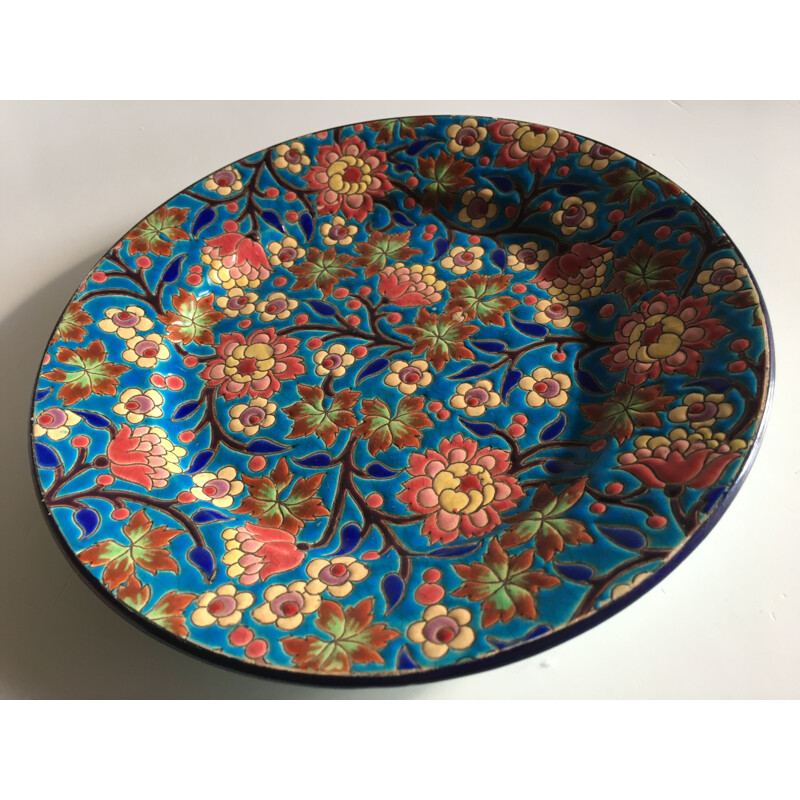 Large vintage Longwy enamel plate