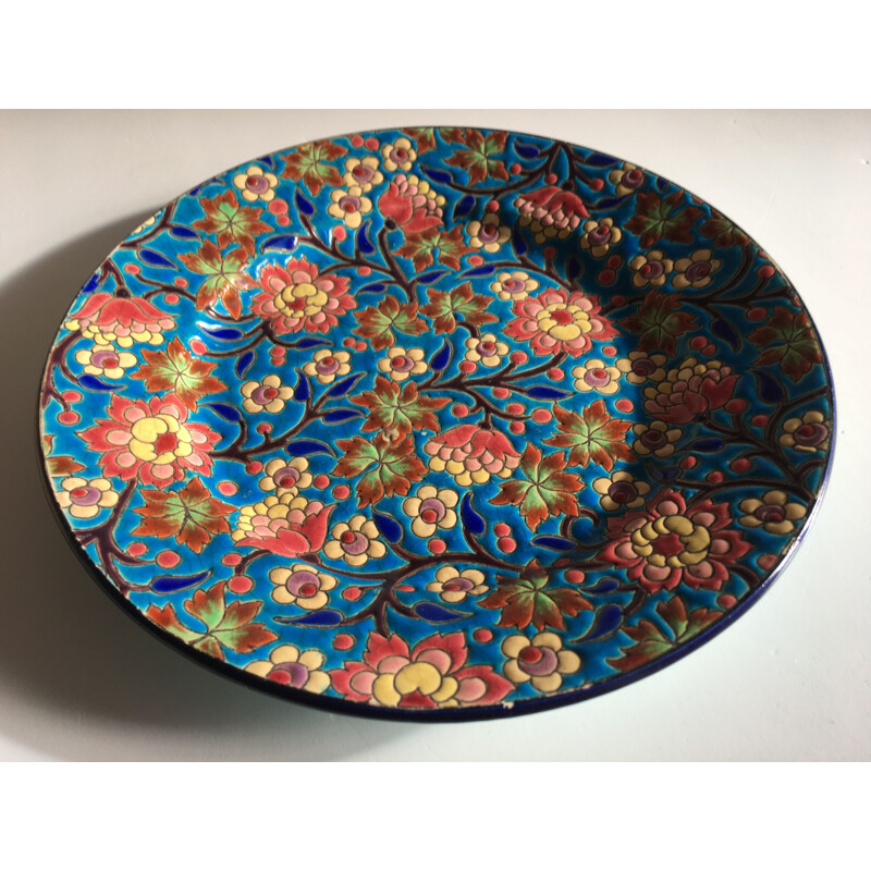 Large vintage Longwy enamel plate