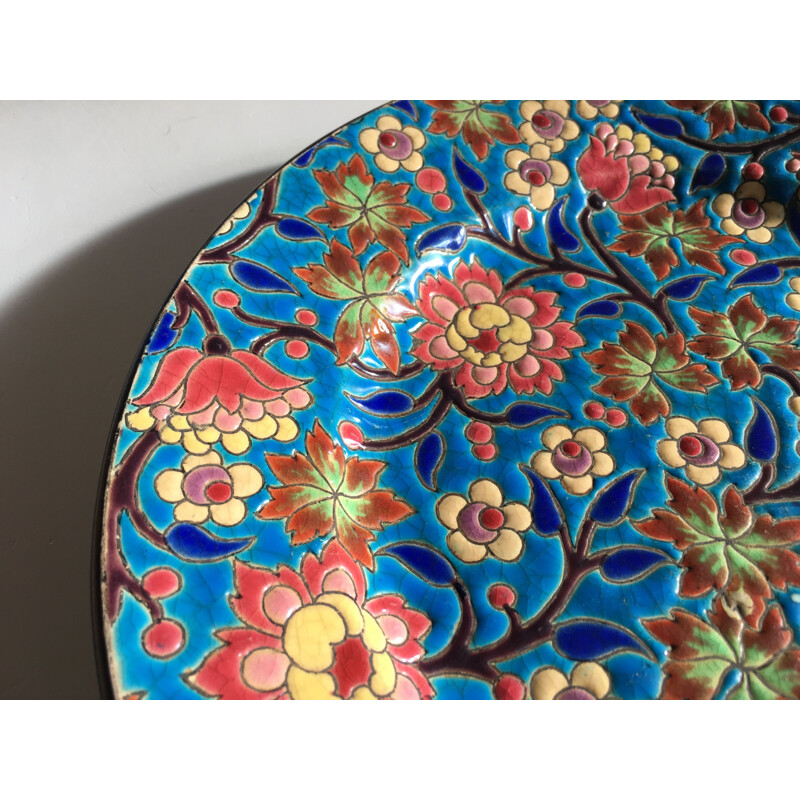 Large vintage Longwy enamel plate