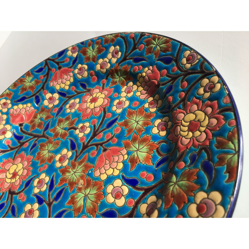 Large vintage Longwy enamel plate