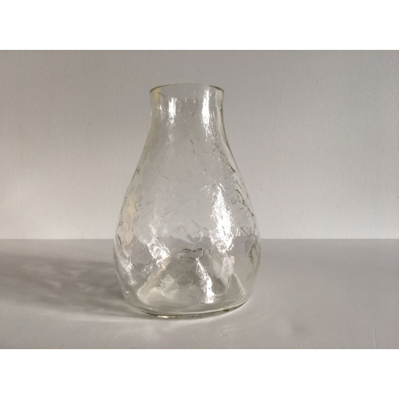 Petit vase vintage en verre soufflé et craquelé