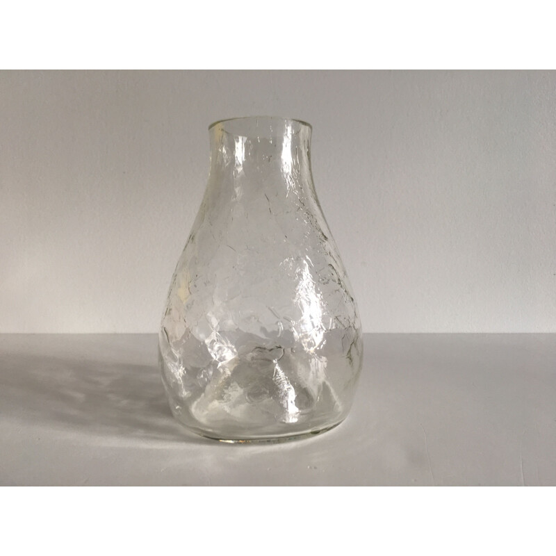 Small vintage vase in blown and cracked glass