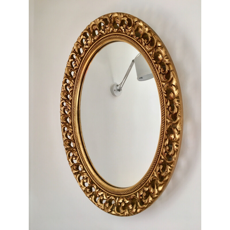 Miroir ovale vintage en bois doré