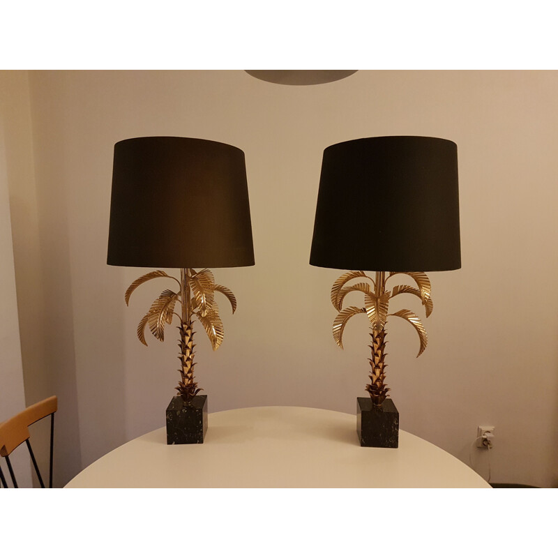 set de 2 lampes vintage en forme de palmier Régence hollywoodienne 