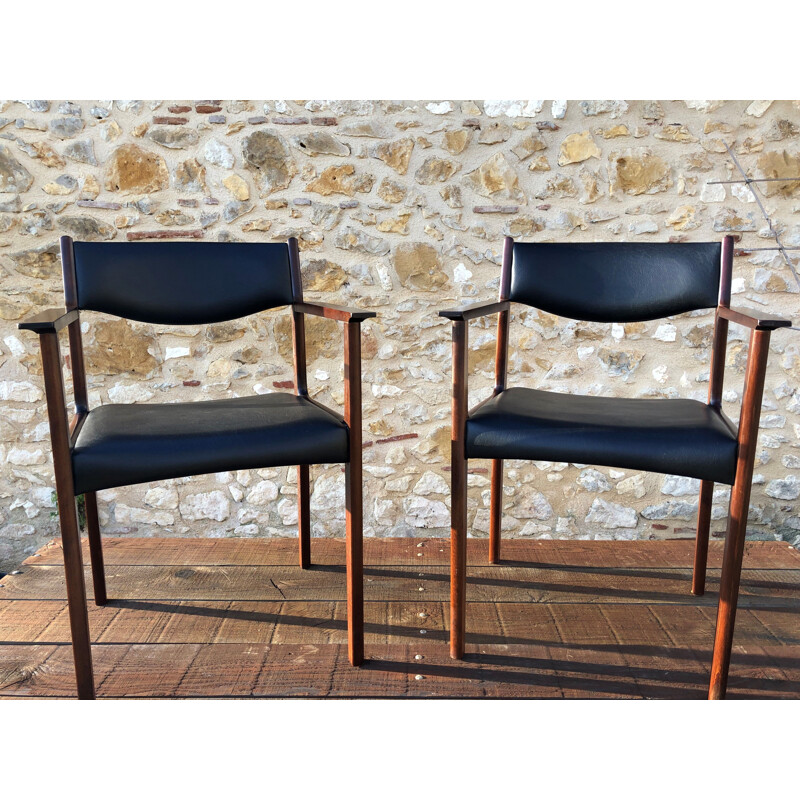 Pair of vintage scandinavian rosewood armchairs by SAX années 60