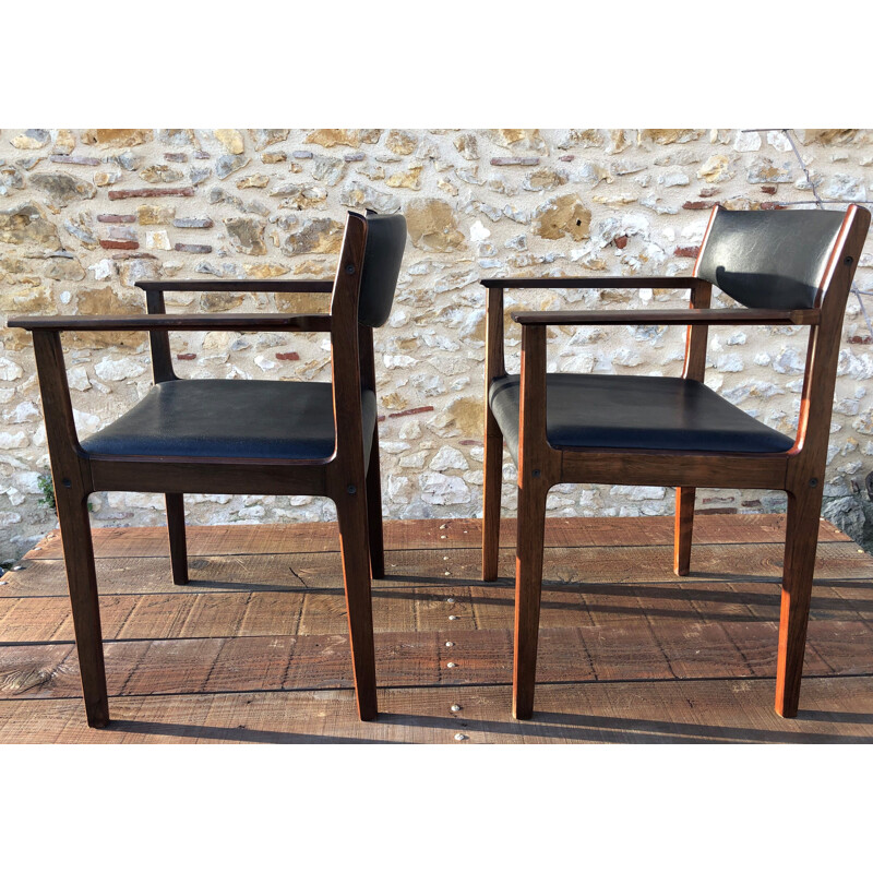 Pair of vintage scandinavian rosewood armchairs by SAX années 60