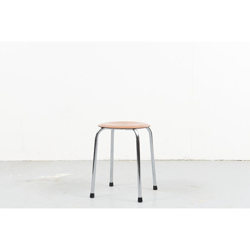 Vintage Oak and Chrome Stool