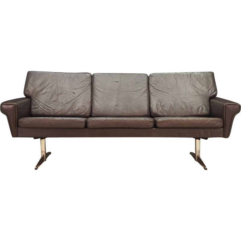 Vintage sofa in brown leather and chrome, 1970-80s