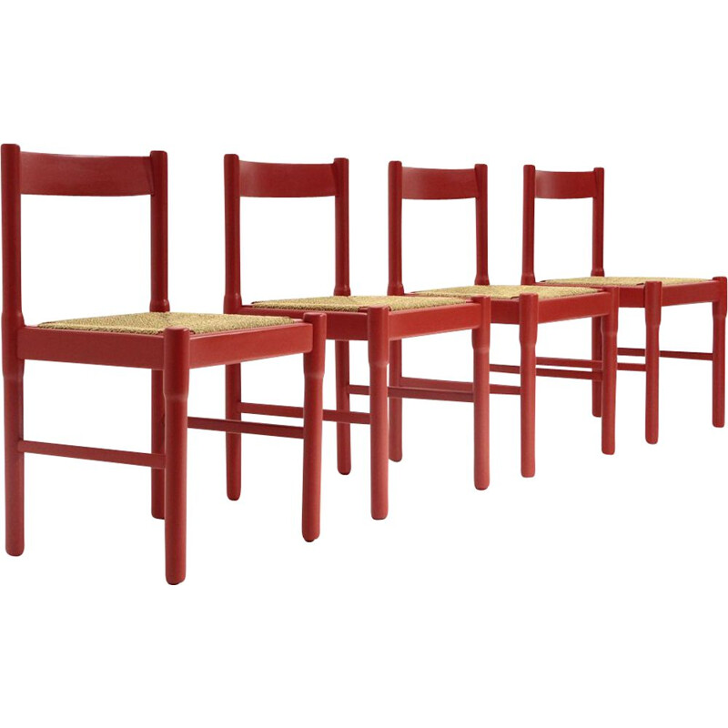 Set of 4 red vintage chairs, 1960s