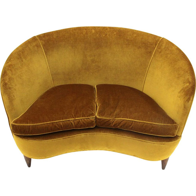 Italienisches Vintage-Sofa aus ockerfarbenem Samt, 2-Sitzer, 1930