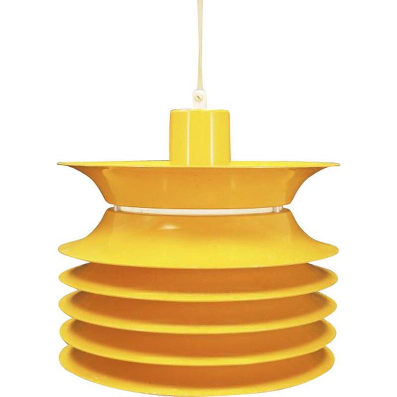 Vintage scandinavian hanging lamp in yellow plastic 1970