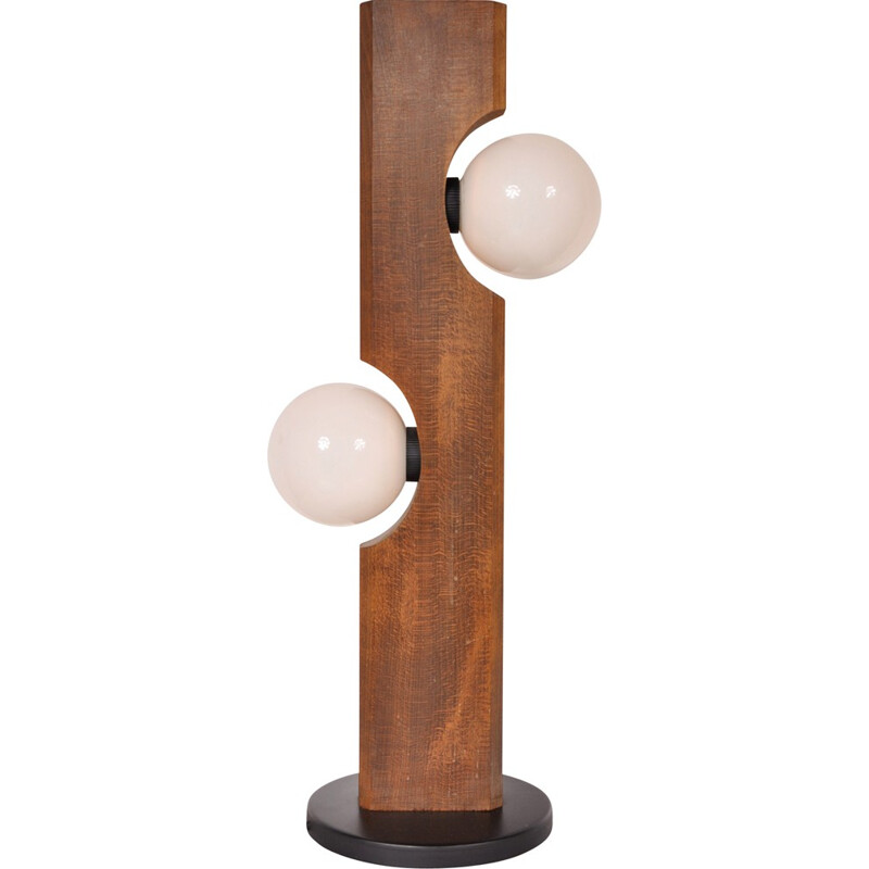 Floor lamp in wood and white glass balls - 1960s