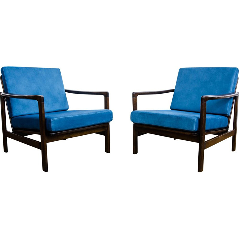 Pair of B-7752 blue armchairs by Zenon Bączyk, 1960s