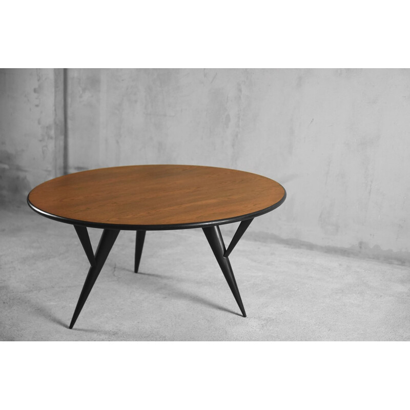 Scandinavian round coffee table in walnut, 1960