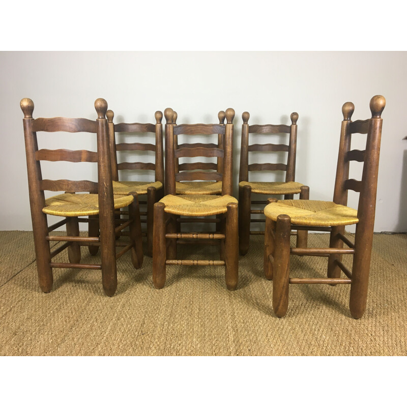 Set of 6 Vintage Art Deco Brutalist Chairs