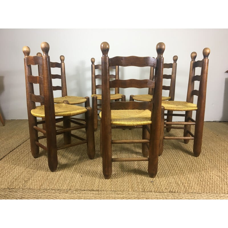 Set of 6 Vintage Art Deco Brutalist Chairs