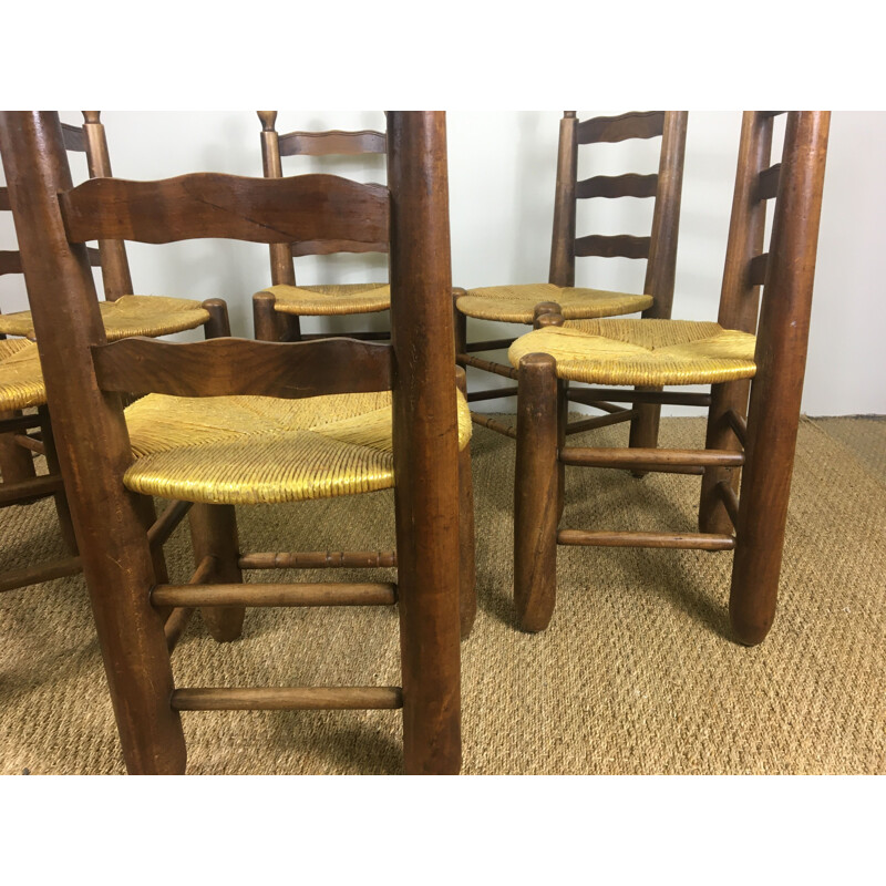 Set of 6 Vintage Art Deco Brutalist Chairs