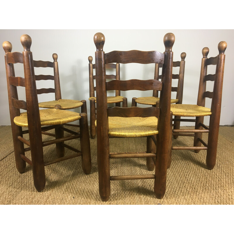 Set of 6 Vintage Art Deco Brutalist Chairs