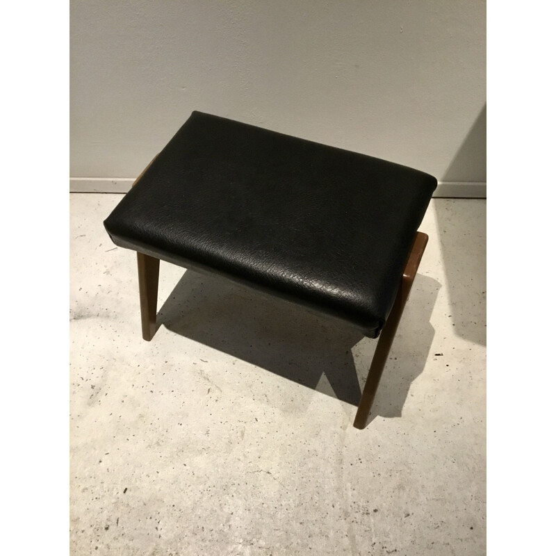 Vintage foot stool in black leatheret 1960 