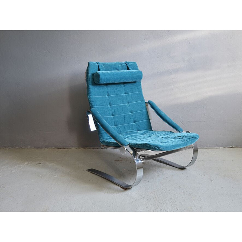 Vintage Scandinavian Adjustable Chromed Steel Lounge Chair, 1970s