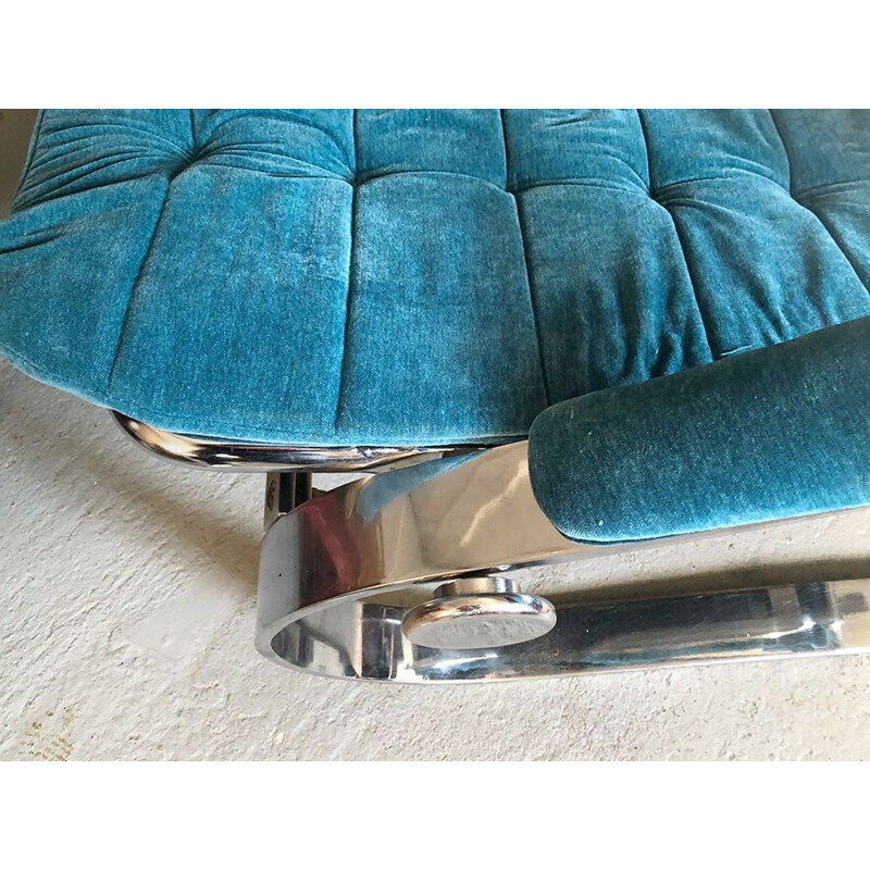 Vintage Scandinavian Adjustable Chromed Steel Lounge Chair, 1970s