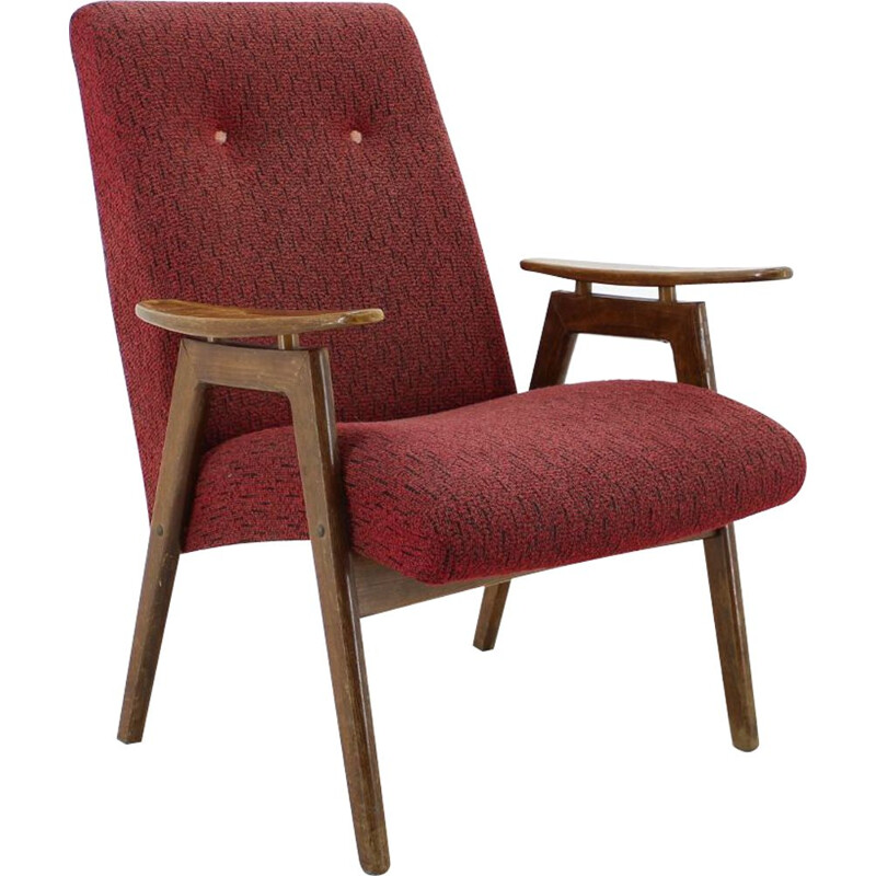 Vintage wood and fabric armchair by Jaroslav Šmídek, 1960s